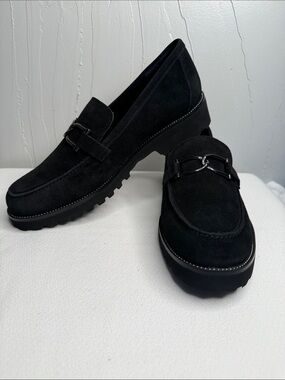 Vaneli Black Suede Women's Loafers with Silver Bit